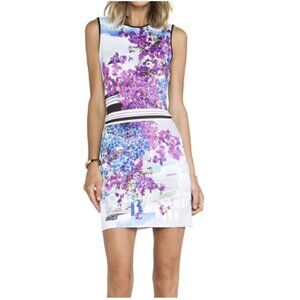 Clover Canyon Santorini Floral Stripe Purple Sheath Scuba Dress